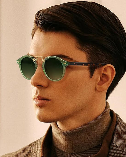 CARFIA Small Face Acetate Polarized Sunglasses for Women UV Protection, Retro Double Bridge Eyewears Metal Brow Round Sunnies