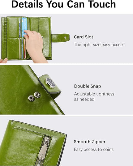 BOSTANTEN Womens Leather Wallets RFID Blocking Large Capacity Trifold Card Holder Ladies Phone Clutch Green