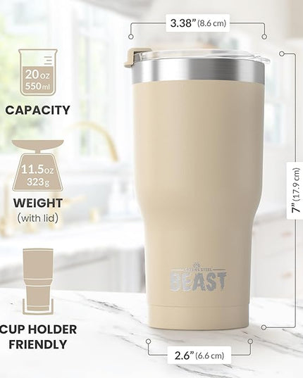 Beast 20 oz Tumbler Stainless Steel Vacuum Insulated Coffee Ice Cup Double Wall Travel Flask (Sand)