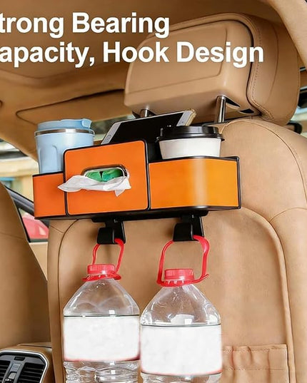 Car Organizer, 3-in-1 Backseat Car Organizer with Dual Cup Holders, Tissue Box & Phone Holder - Multifunctional Waterproof Storage for Daily Driving & Travel (Grey)