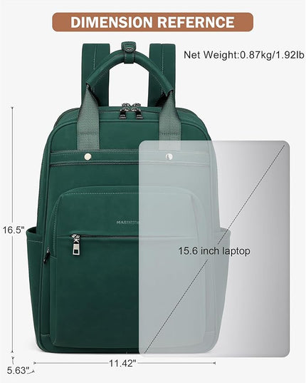 MASINTOR Leather Laptop Backpack for Women, Stylish Computer Backpack College Business Work Shoulder Bags Work and Travel Retro Green
