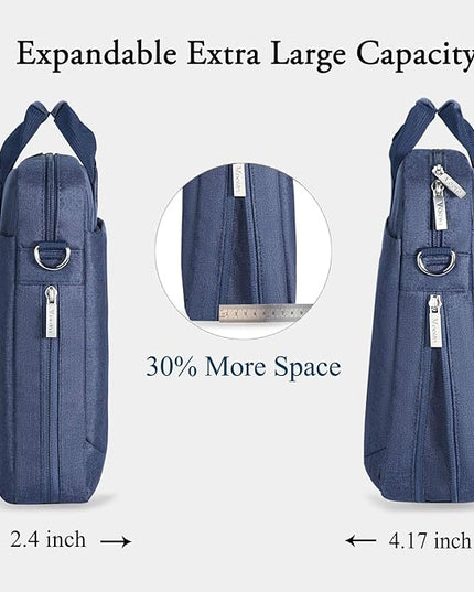 Voova Laptop Bag Case 17 17.3 Inch Computer Sleeve Messenger Bag with Shoulder Strap Expandable Waterproof Large Capacity Business Briefcase for Work Travel Fit 17-18” Laptop, Men Women, Blue