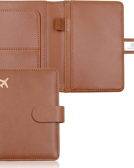 Melsbrinna Premium Leather Passport Holder Covers Case, Waterproof Rfid Blocking Travel Wallet Passport Holder with Pen Holder, Cute Passport Book for Women/Men