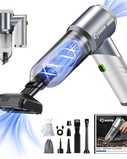 Saker Car Vacuum Cleaner 17000PA Foldable Mini Handheld Vacuums Portable Cordless with Brushless Motor for Gifts, Hair,Cars,Bedrooms,Offices Cleaning HL132 Silver