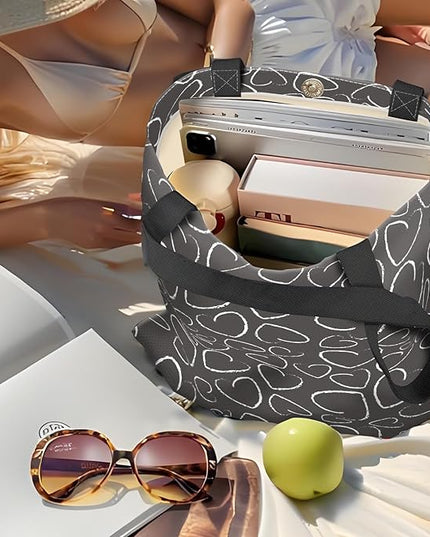 Canvas Tote Bag for Women，Cute Heavy-Duty Shoulder Bag with Zipper Pocket -Travel Tote for Grocery, Gym,Shopping