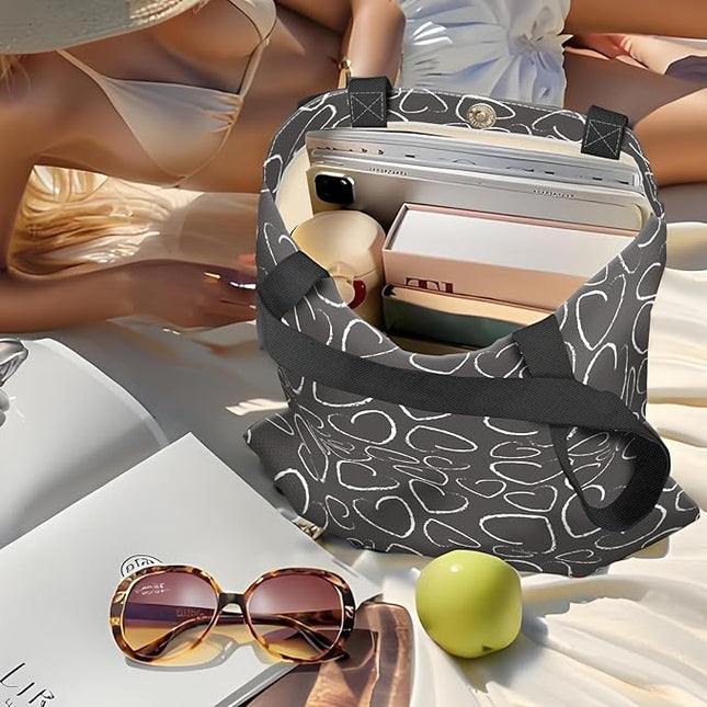 Canvas Tote Bag for Women，Cute Heavy-Duty Shoulder Bag with Zipper Pocket -Travel Tote for Grocery, Gym,Shopping