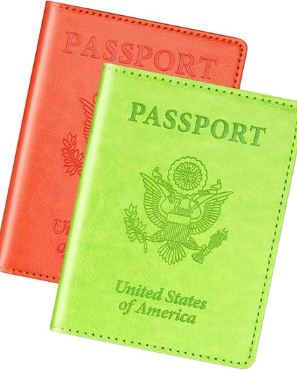 Herain Green & Orange Passport Holder for Travel, Cruise Essentials Passport Wallet Cover Case for Family Women Men, Travel Accessorie Gifts Must Haves Passports Book Protector