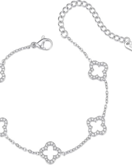 CLAIRETTE Premium PVD Gold-Plated Clover Lucky Bracelet for Women Flower Four Leaf Link Bracelets Trendy Jewelry Gifts for Women