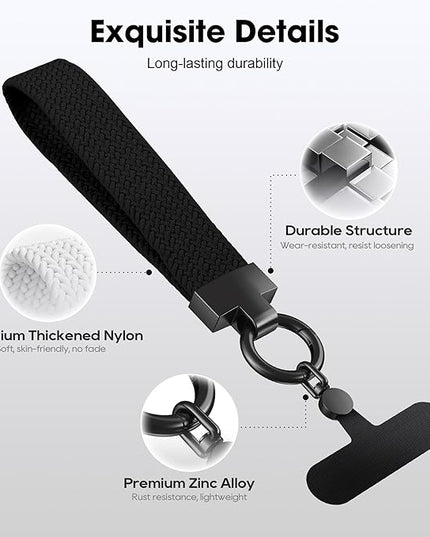 Elastic Phone Lanyard with Phone Tabs, Stretchy Braided Cellphone Wrist Strap and Keys Keychain