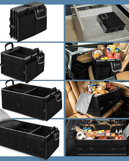 Trunk Organizer With Built-In Insulated Leak Proof Cooler Bag,Collapsible Cargo Organizer For Suv With Non Slip Bottom Strips,3 Large Compartments Foldable Waterproof Portable Car Storage Box