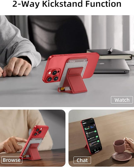 Magsafe Wallet - Magnetic Phone Wallet with Adjustable Stand, Leather Card Holder for iPhone 16/15/14/13/12 Series (Not Mini), 1 Slot, 6 Cards, Red