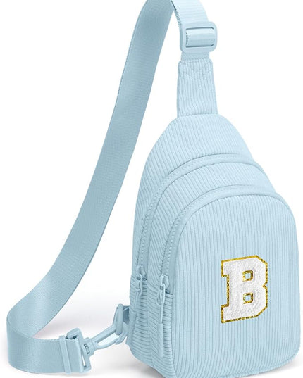 Viverte Small Corduroy Sling Bag Initial Crossbody Bag Fanny Pack for Girls Personalized Birthday Gifts for Teen Girls Gifts