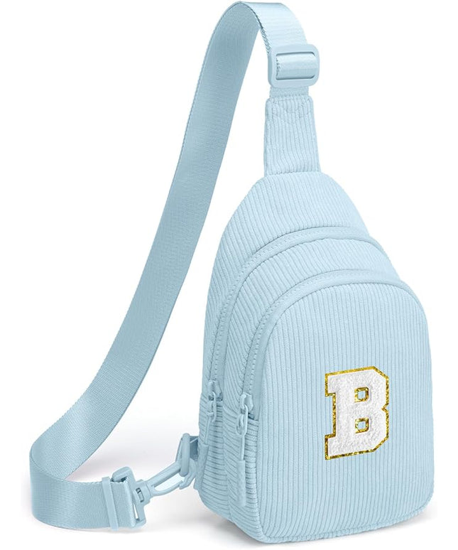 Viverte Small Corduroy Sling Bag Initial Crossbody Bag Fanny Pack for Girls Personalized Birthday Gifts for Teen Girls Gifts
