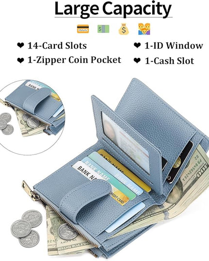 GAEKEAO Small Wallets for Women Leather RFID Blocking Bifold Zipper Pocket Wallet Card Case Purse with ID Window