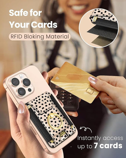 Shorogyt Compatible with Magsafe Wallet with Ring Grip Magnetic Card Holder - Cute Phone Wallets with Stand for iPhone 17/16/15/14/13/12 Series for Women Girls Boba Design, Fit 7 Cards
