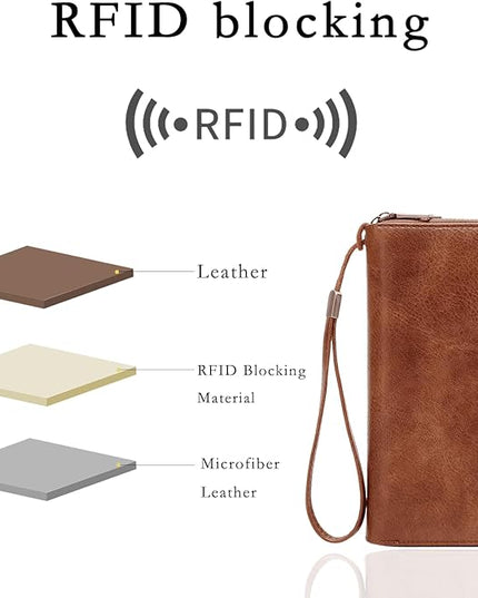 YAPAIOU Wallet For Women Large Capacity Wristlet Purse for Women RFID Blocking Multi Clutch Wallet Brown