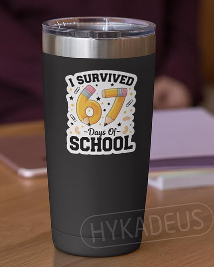(3Pcs) I Survived 67 Days of School Sticker Funny Meme Teacher Humor Design Vinyl Decals Waterproof for Water Bottle, Tumbler, Laptop, Phone Case, 3" x 2.5"
