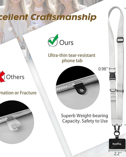 Phone Lanyard Crossbody, White Cell Phone Strap for Around The Neck Adjustable, Minimalist Teacher Anti Theft Cute Lanyard for iPhone Case ID Holder Keys Accessories Travel Essential