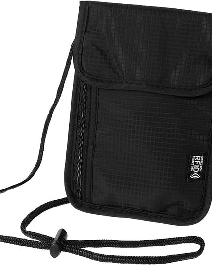Travel Neck Wallet,Black Rfid Blocking Passport Holder,Wear Resistant Neck Pouch,Security Lightweight Passport Wallets for Women Men (7.87" x 5.5")