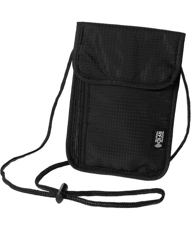 Travel Neck Wallet,Black Rfid Blocking Passport Holder,Wear Resistant Neck Pouch,Security Lightweight Passport Wallets for Women Men (7.87" x 5.5")