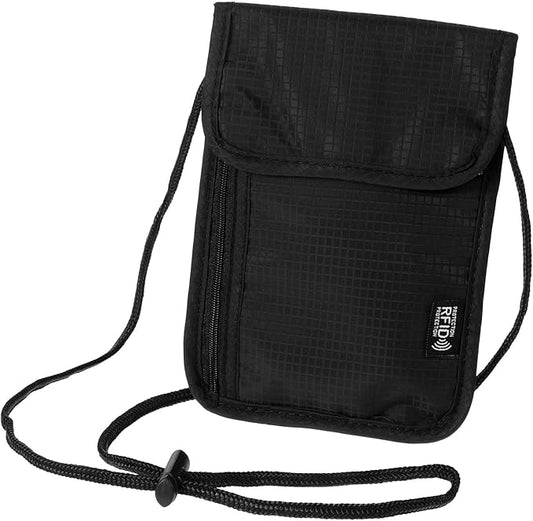 Travel Neck Wallet,Black Rfid Blocking Passport Holder,Wear Resistant Neck Pouch,Security Lightweight Passport Wallets for Women Men (7.87" x 5.5")