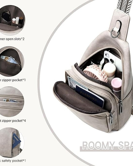 Sling Bag for Women Crossbody Bags Fanny Packs Sling Purse Backpack Shoulder Bag Vegan Leather Chic Travel Light Grey