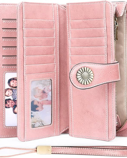 SENDEFN Wallets for Women Leather Credit Card Holder with RFID Blocking Large Capacity Wristlet | with RFID Blocking, Large Capacity, Wristlet, with RFID Blocking, Large Capacity, Wristlet