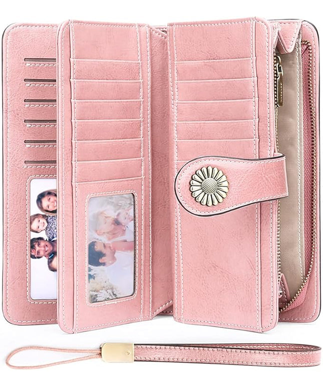 SENDEFN Wallets for Women Leather Credit Card Holder with RFID Blocking Large Capacity Wristlet | with RFID Blocking, Large Capacity, Wristlet, with RFID Blocking, Large Capacity, Wristlet