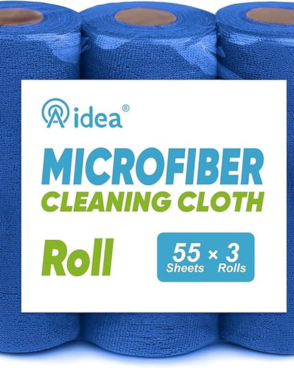 AIDEA Microfiber Cleaning Cloth 165 Sheets 3 Roll, Microfiber Towels for Cars, Shop Rags Washable, Cleaning Rags Reusable Paper Towels for Automotive, House, Cleaning Supplies 11×9" Dark Blue