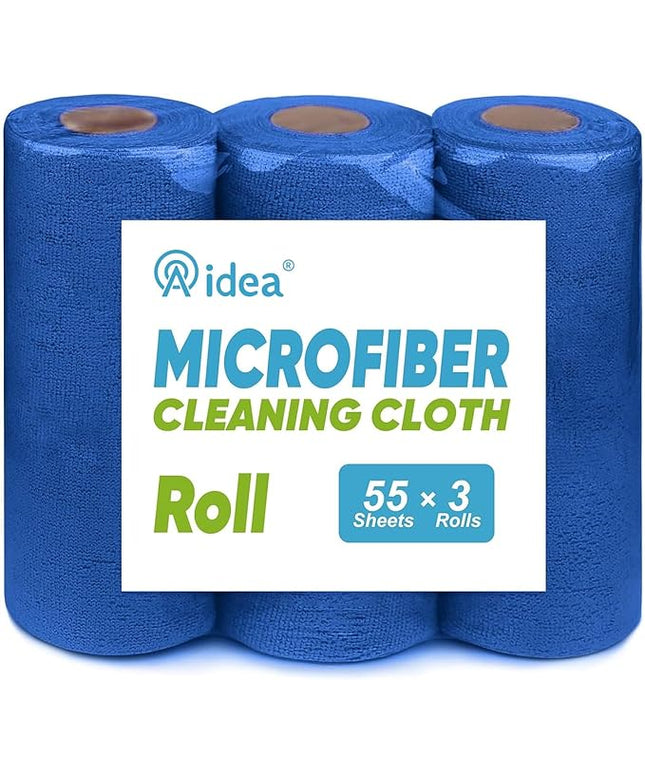 AIDEA Microfiber Cleaning Cloth 165 Sheets 3 Roll, Microfiber Towels for Cars, Shop Rags Washable, Cleaning Rags Reusable Paper Towels for Automotive, House, Cleaning Supplies 11×9" Dark Blue