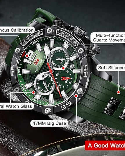 MF MINI FOCUS Men Watches Unique Casual Wrist Watches (Chronograph/Waterproof/Luminous/Calendar/24 Hours) Silicon Band Fashion Watches for Men