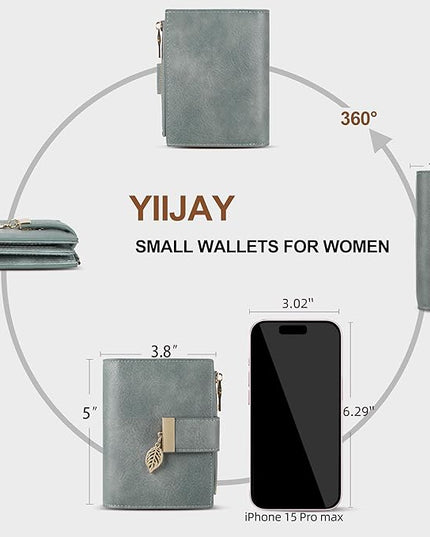yiijay Small Wallet Women RFID Blocking Leather Bifold Wallet Credit Card Holder for Women Ladies Compact Wallet Mini Purse With Zipper Pocket