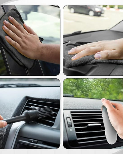 16 Pcs Windshield Cleaner Tool, Car Cleaning Kit with Various Detailing Brushes Set Spray Bottle Cleaner Towel Cleaning Gel Accessories Car Interior Detailing Kit for Windows Vents(Gray)