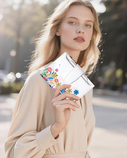 Airkit Small Wallet Women RFID Blocking Leather Bifold Compact Card Holder Wallet for Women with Zipper Coin Pocket 4 ID Window
