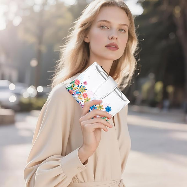 Airkit Small Wallet Women RFID Blocking Leather Bifold Compact Card Holder Wallet for Women with Zipper Coin Pocket 4 ID Window