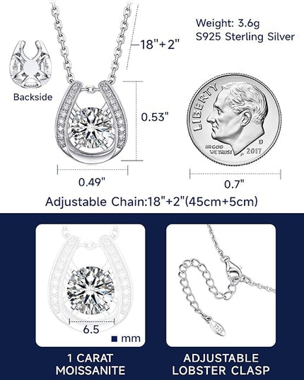 MomentWish Necklace for Women, Sparkling Gift for Her, 1Carat Moissanite Heart Pendent for Her, 925 Sterling Silver Dance Necklace for Anniversary Christmas Valentines