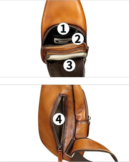 Genuine Leather Silng Bag for Women and Men Real Leather Sling Backpack Chest Purse Shoulder Crossbody Bag