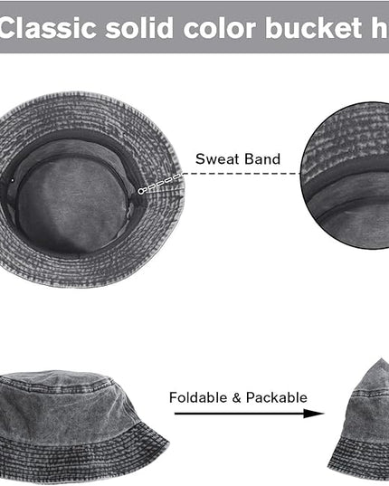 kozinu Washed Cotton Bucket Hats Packable Summer Outdoor Cap Travel Beach Sun Hat Plain Colors for Men Women