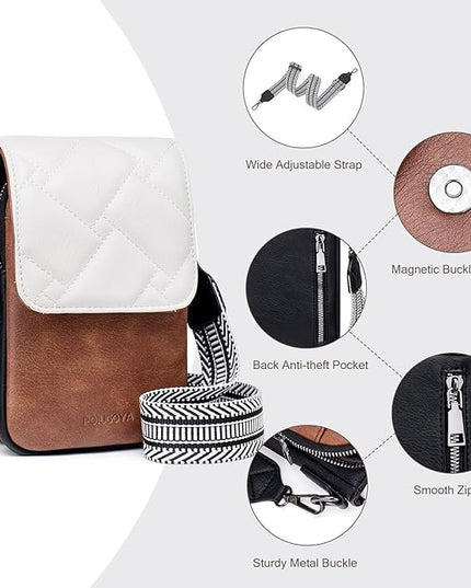 POIUGOYA Small Crossbody Bags for Women Trendy,Leather Triple Compartment Cell Phone Crossbody Wallet Purses with Card Slots