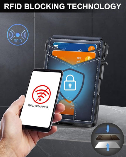 ZALVEX Wallet for Men, Mens Minimalist Wallet 9-13 Cards, Slim Compact Wallet with Money Clip & ID Window, RFID Blocking Smart Pop Up Card Wallet, Metal Aluminum Credit Card Holder Bifold Wallet