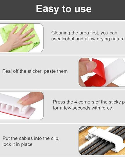 Cable Management Clips, 20Pcs Cable Organizers Wire Clips Cord Holder for TV PC Ethernet Cable Desk Home Office (White)
