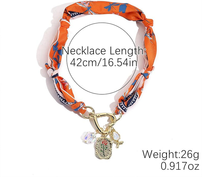HETICA Scarf Necklace for Women Silk Western Charm Necklaces Fashion Accessory Jewelry Gift