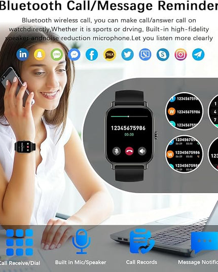 Smart Watch for Women Men Fitness: Waterproof Make Answer Call Digital Mens Watches Running Pedometer Smartwatch for Android Phone iPhone Samsung Compatible Heart Rate Monitor SpO2 Step Tracker