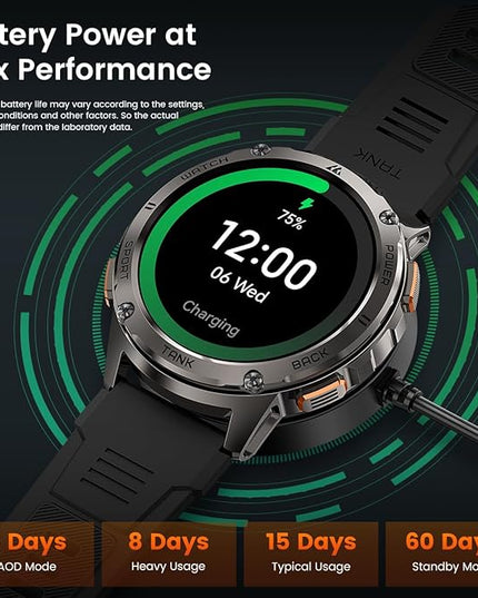 KOSPET Smart Watch for Men, 60 Days Extra-Long Battery, 50M Waterproof for Swimming, Rugged Military Full Metal Body Smartwatch, 1.43” AMOLED Always-On Fitness Watch(Answer/Make Calls) AI Voice