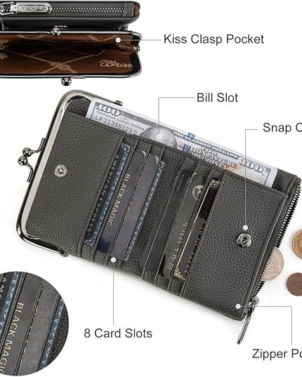 Montana West Wrangler Women's Wallet RFID Blocking Wallets Small Bifold Credit Card Holder with Kiss Clasp Gray