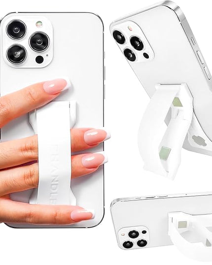 LOVEHANDLE PRO Premium Phone Grip - Silicone Phone Strap - Magnetic Phone Mount and Kickstand for Smartphone and Tablet - White Silicone on White Base