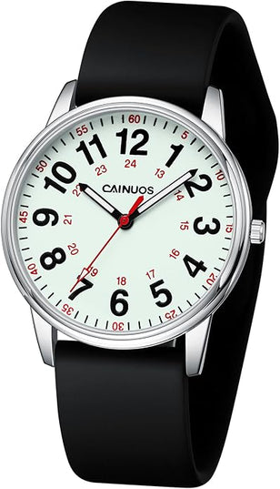 Nurse Watch for Medical Professionals, Students Women Men - Military Time Luminouse Easy Read Dial, 24 Hour with Second Hand, Colorful Silicone Band
