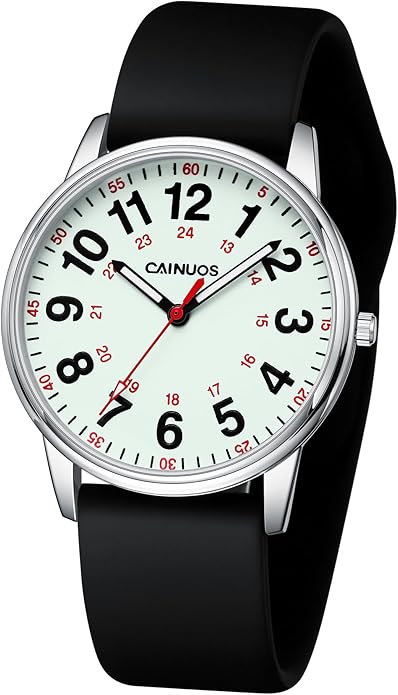 Nurse Watch for Medical Professionals, Students Women Men - Military Time Luminouse Easy Read Dial, 24 Hour with Second Hand, Colorful Silicone Band