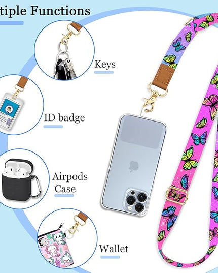 Cell Phone Lanyard Crossbody with Wrist Strap, Cute Butterfly Lanyards for Around The Neck Wristlet Adjustable Phone Strap for Keys Case ID Badges Accessories