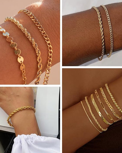 18K Gold Plated Bracelets for Women Dainty Gold Bangle Cuff Bracelets Non Tarnish Love Friendship Jewelry Gifts